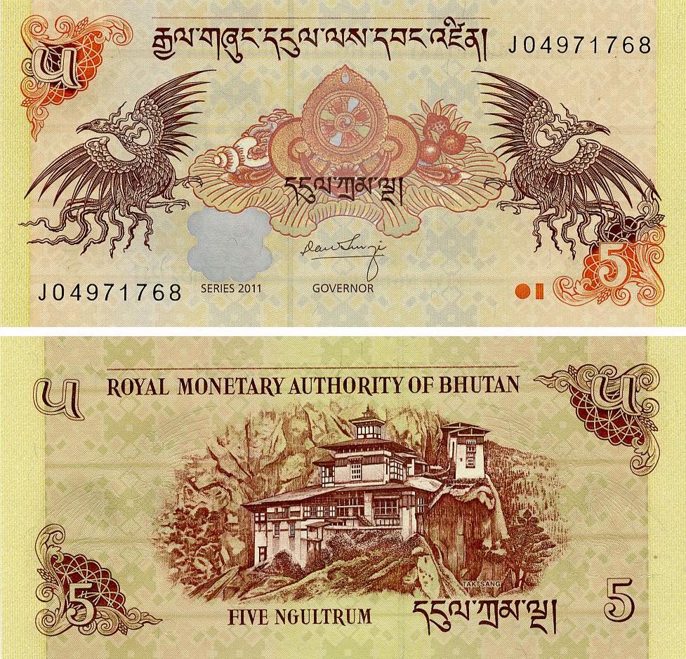 Коллекционная банкнота Бутан 5 нгултрум 2011 UNC (P28b)