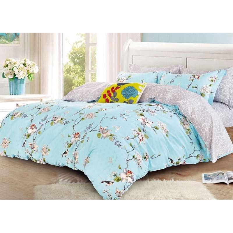 Комплект постельного белья Love You Веточка на голубом сатин евро FL192 (DR012780)