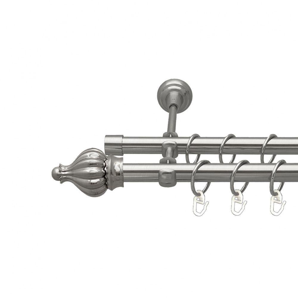 Карниз металевий Orvit Таджа дворядний відкритий/гладка труба/кільце металеве Нержавіюча Сталь 19/19 мм 240 см (00-00016096)