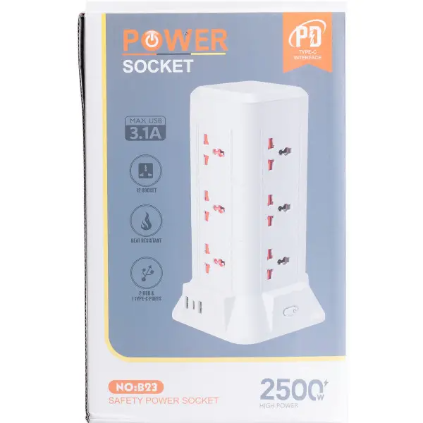 Фільтр-подовжувач мережевий TOWER 9 розеток LED-лампа 3USB+1PD 2,8 м Білий (HP-5-5) - фото 9