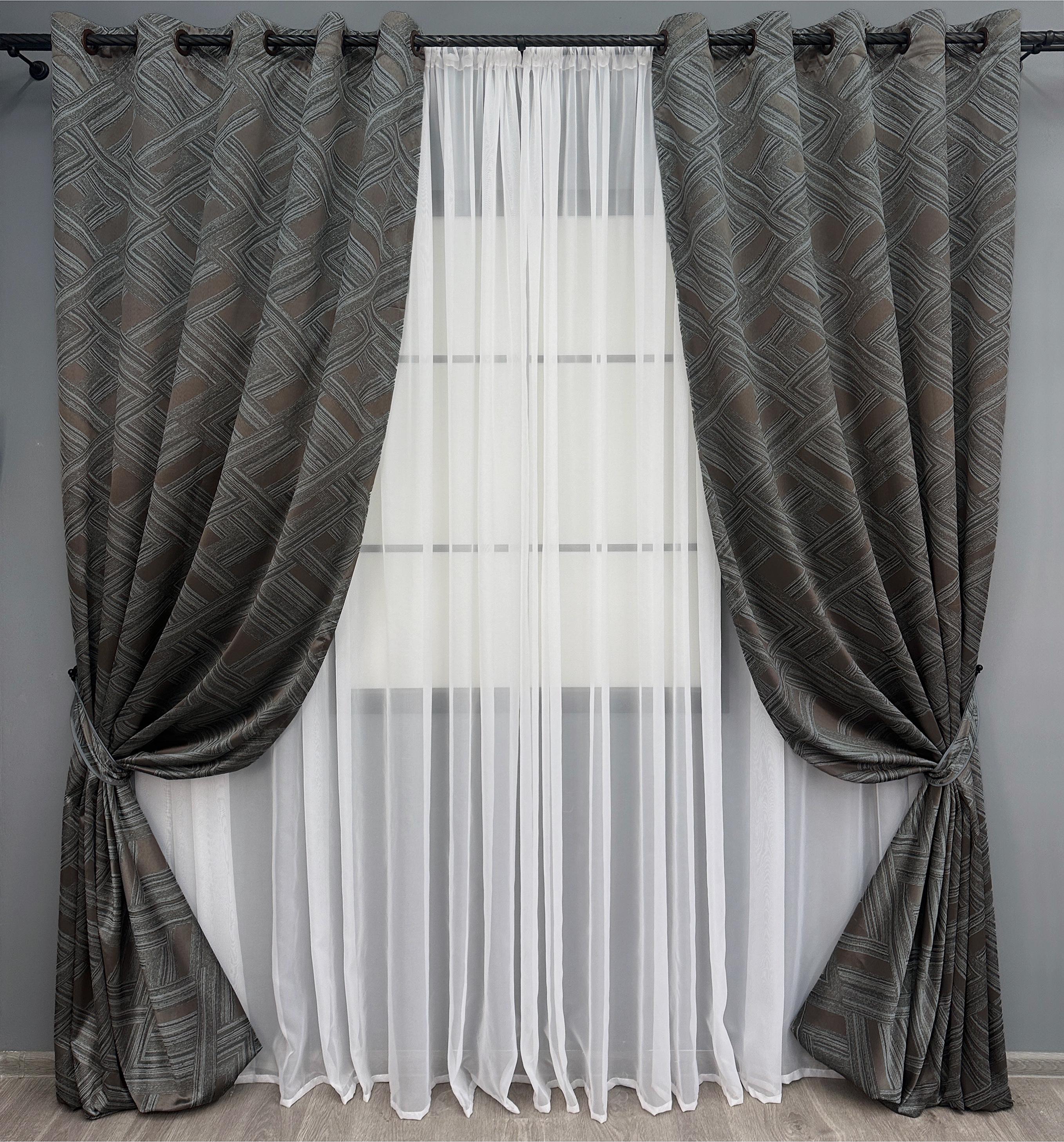 Комплект штор на люверсах VR-Textil Жаккард Mystery №1621ш 150х280 см 2 шт. Серый с коричневым (37-0202)
