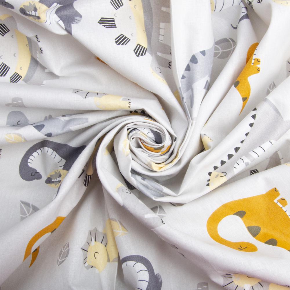 Ткань бязь ранфорс для постельного белья V-26335/4 Динозавр 2,4 м Серо-бежевый (23196)