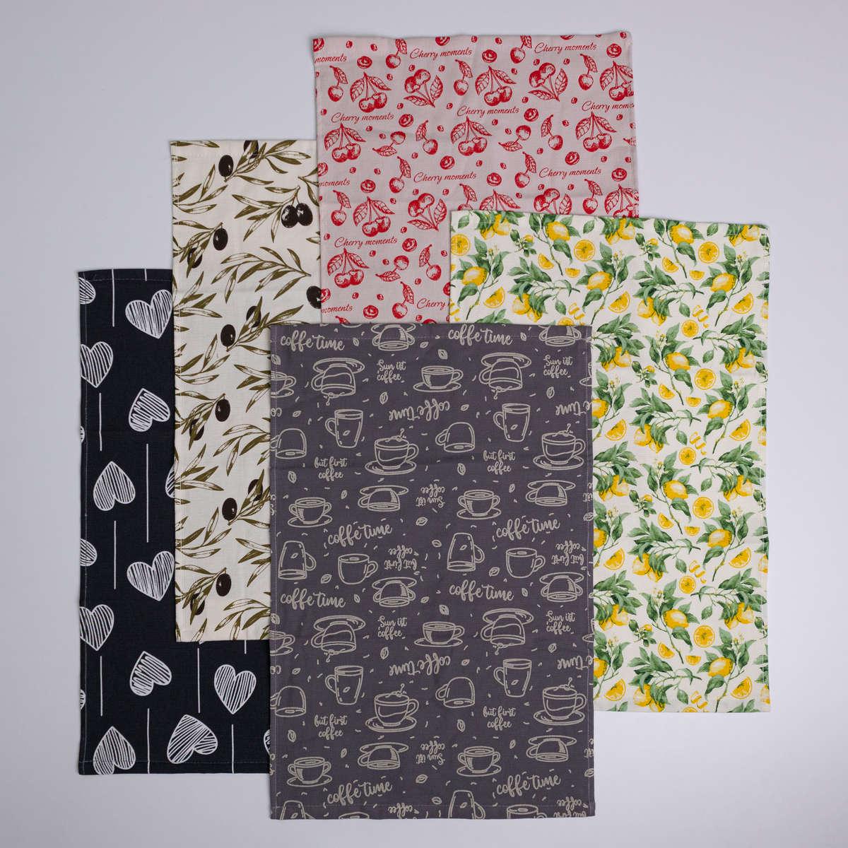 Набор махровых полотенец GM Textile с принтом 300 г/м2 40х60 см 5 шт. (rm300-60k-allcolor)