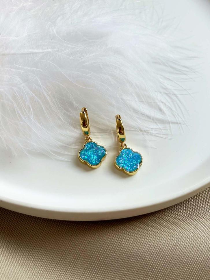 Сережки з підвіскою конюшина Блакитний (5404) Сережки з підвіскою конюшина Блакитний (5404)