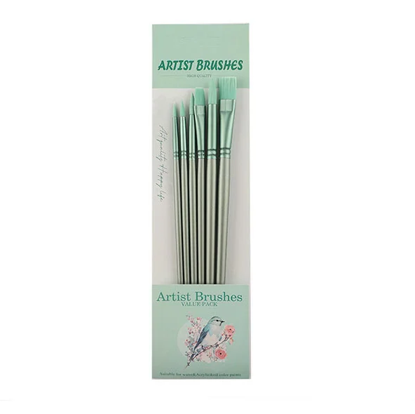 Набір пензликів для малювання 6 шт. Зелений (C01392-2)