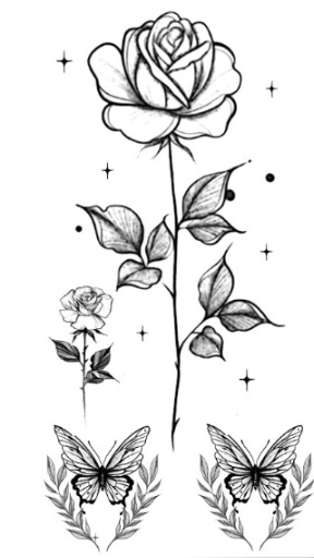 Тату тимчасове водостійке 3D велике Троянди та метелики BK-028 18х8 см (4419424)