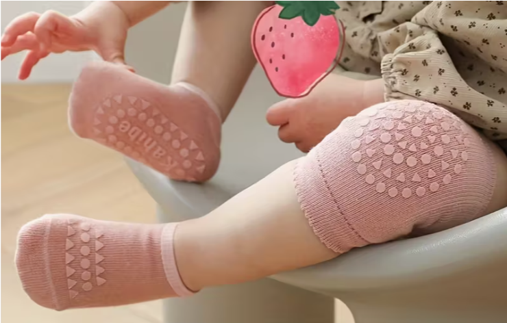 Носки детские антискользящие с наколенниками для ползания Розовый (Н-1333/1)