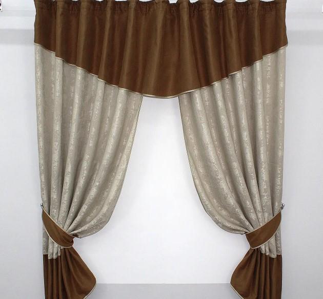 Шторки кухонные с ламбрекеном подвязками 270х170 см Коричневый/Какао (073к)