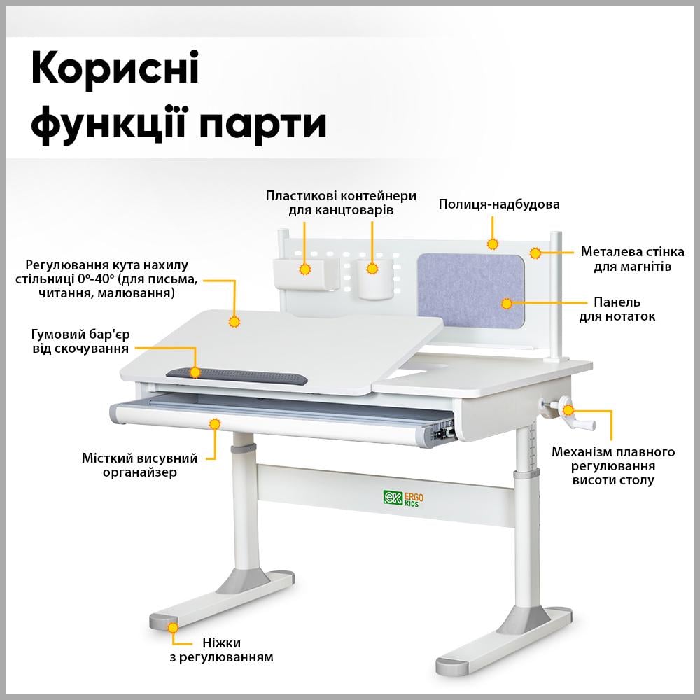 Парта шкільна ергономічна трансформер Ergokids TH-325 Grey - фото 2