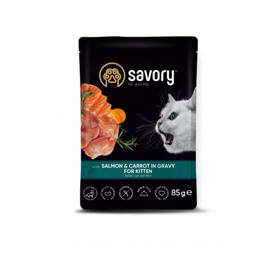 Промо-набір вологого корму для кошенят Savory Лосось з морквою в соусі пауч 85 г 22 шт.
