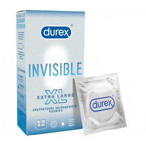 Презервативи латексні із силіконовим гелем-мастилом Durex Invisible XL 12 шт. (000004682)
