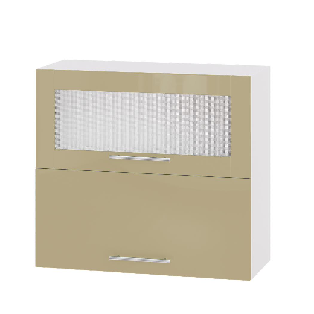 Шкаф верхний Эверест Модерн модуль Верх витрина ВВГ14-800 80х30х72 см Латте глянец/Белый (02695)