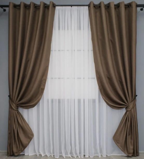 Комплект штор блекаут/лен мешковина 1,5х2,5 м 2 шт. Коричневый (277ш 37-0189)