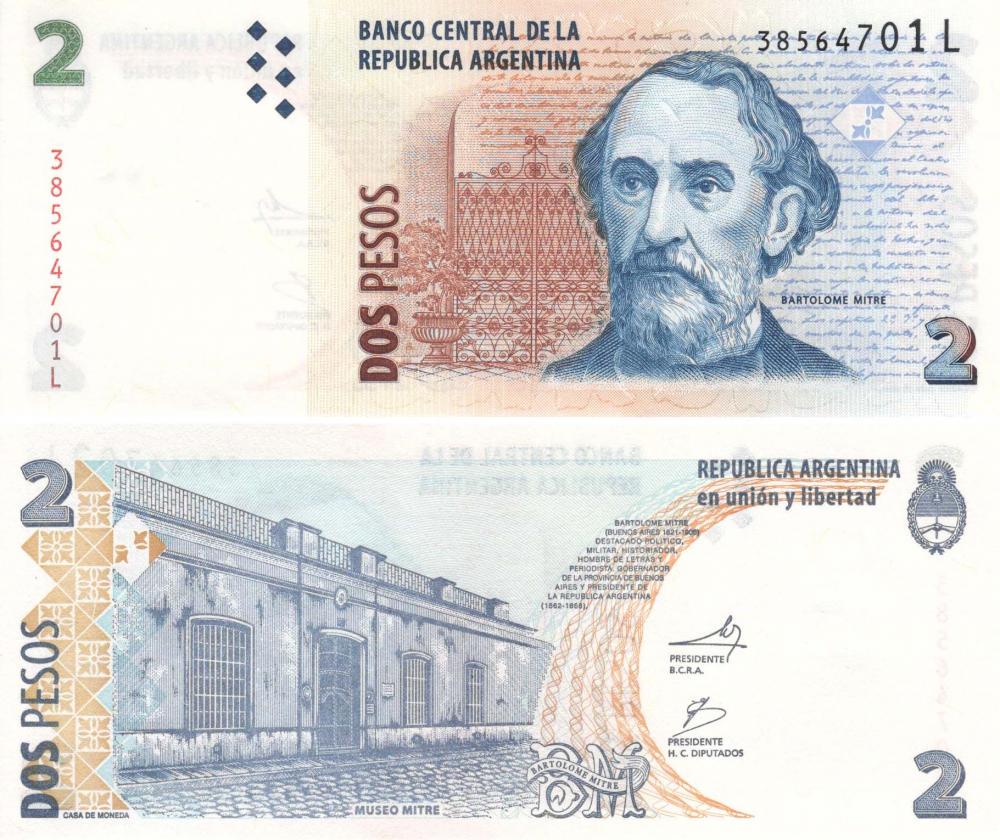 Коллекционная банкнота Аргентина 2 песо 2002 UNC P352 (Б09083)