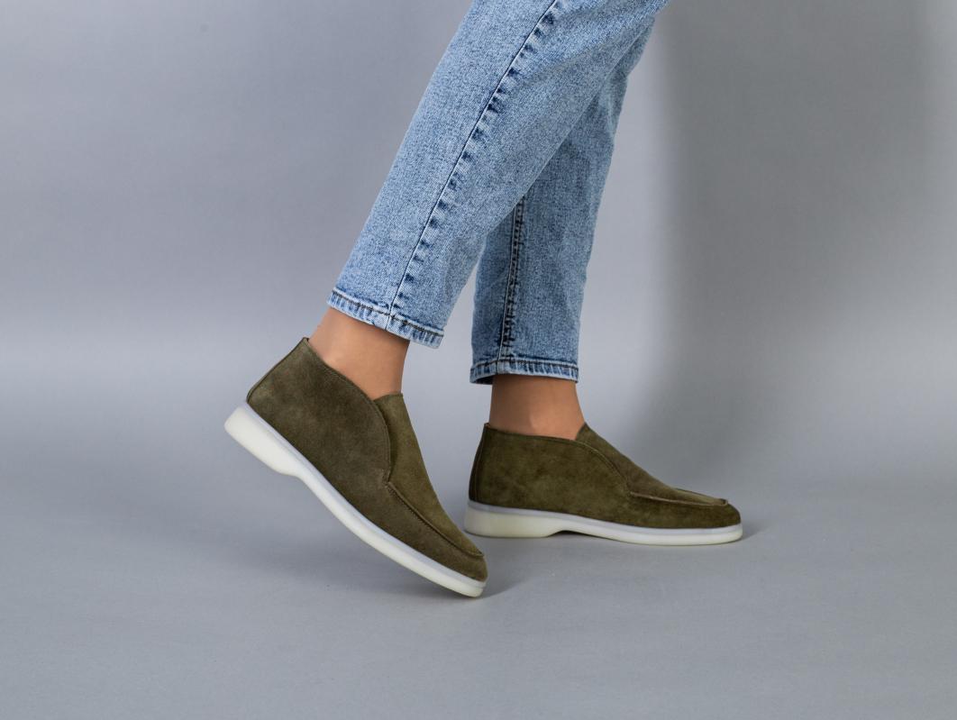 Лоферы женские замшевые Хаки р. 36 (6605-3/36)