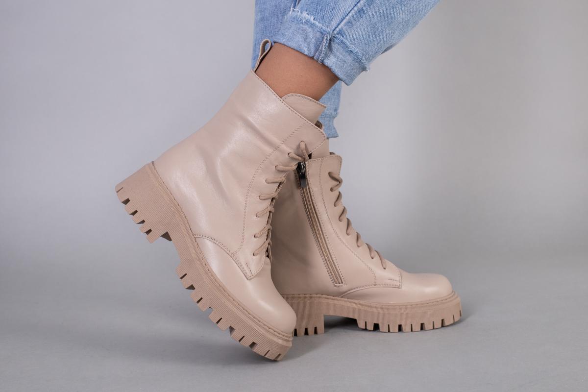 Ботинки женские кожаные на меху р. 37 Бежевый (5586з/37)