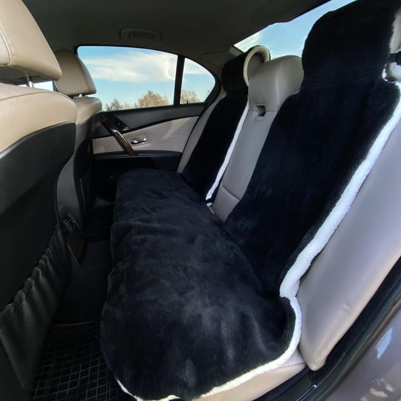 Накидка на сиденье автомобиля из овчины Sheepskin эко-шерсть задний комплект 50 см Черный (719) - фото 2