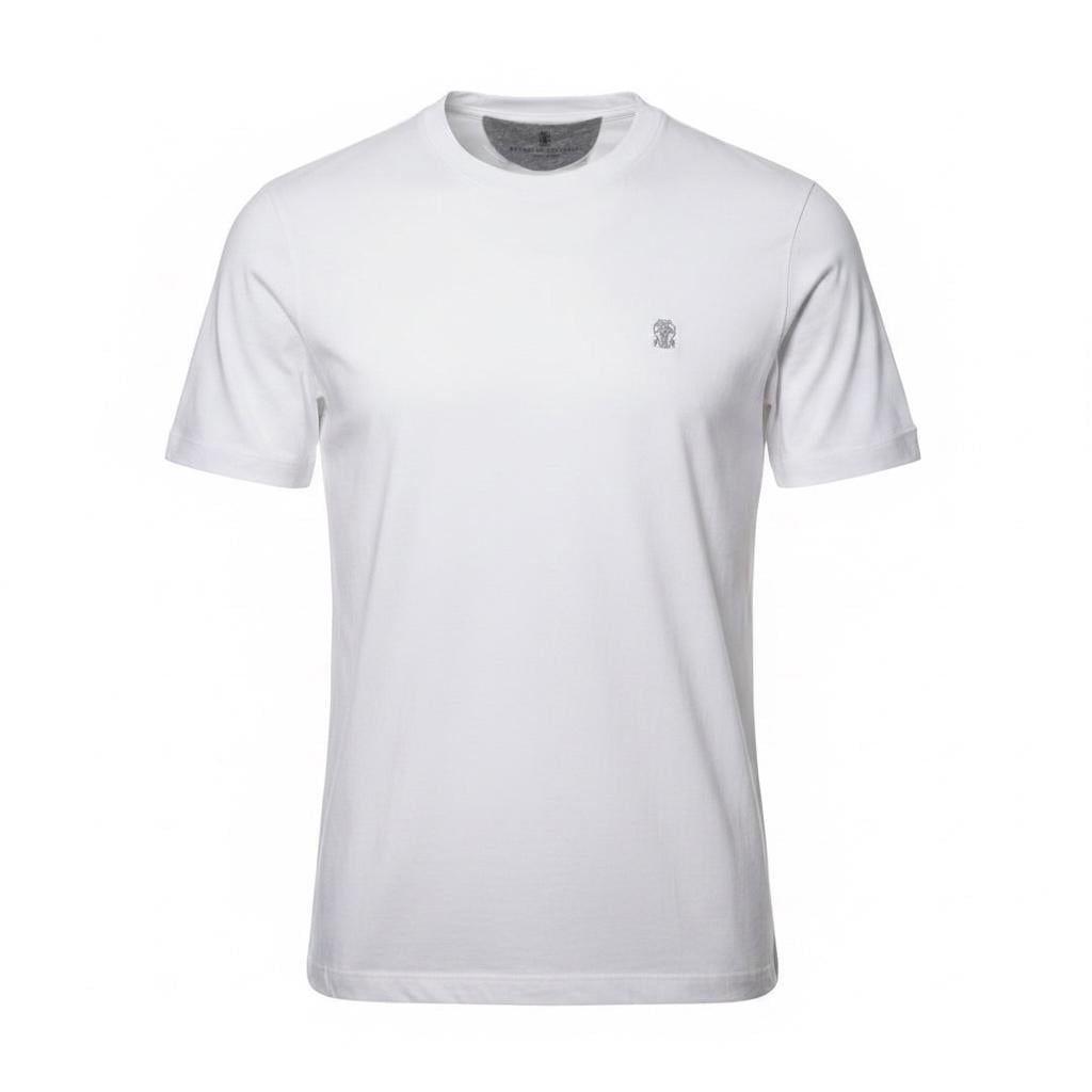 Футболка мужская в стиле Brunello Cucinelli Logo-Print Cotton-Jersey T-Shirt M Белый (BC12001.1M)