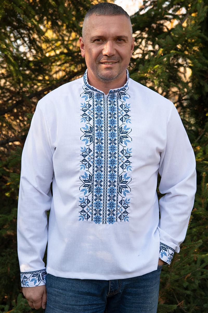 Вышиванка мужская из льна с сине-голубой вышивкой XL Белый (2426737186)