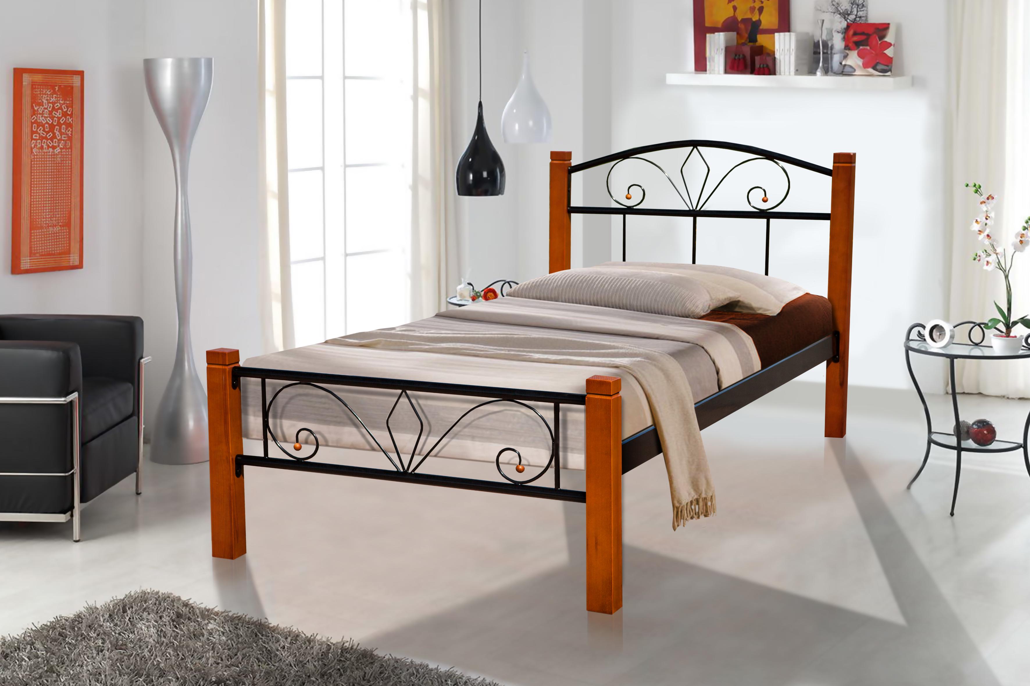 Кровать односпальная Мікс Меблі Релакс Вуд с основанием дерево/металл 90х200 см Орех/Черный