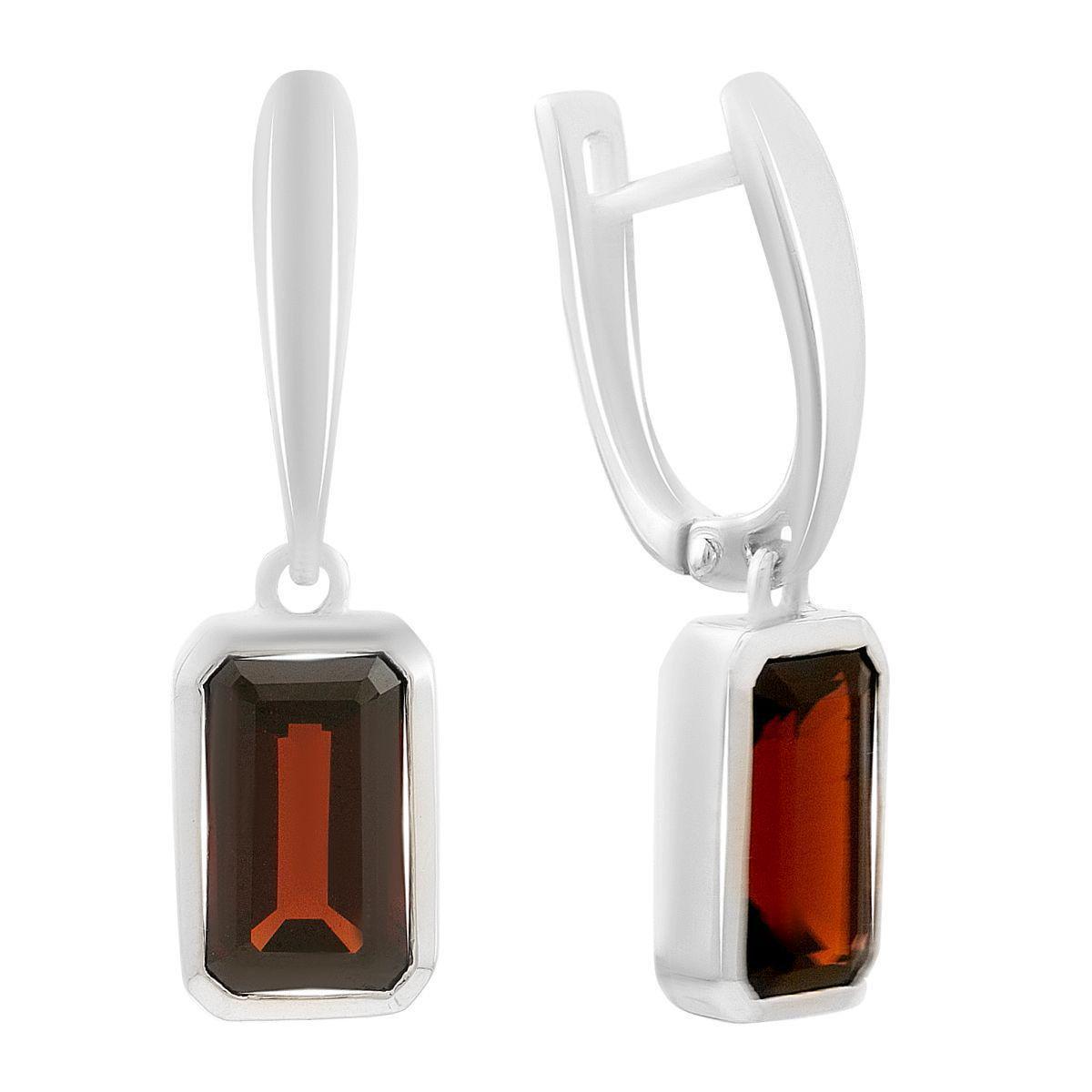Серьги серебряные LoveR с натуральным гранатом прямоугольной формы