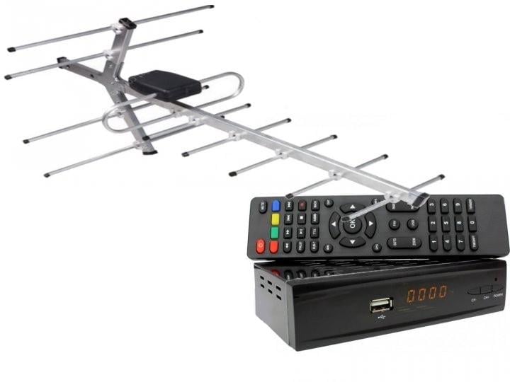 Комплект DVB-S2/T2 тюнер комбинированный Combo DVB-S2/T2/антенна внешняя Волна 1-06 50 км