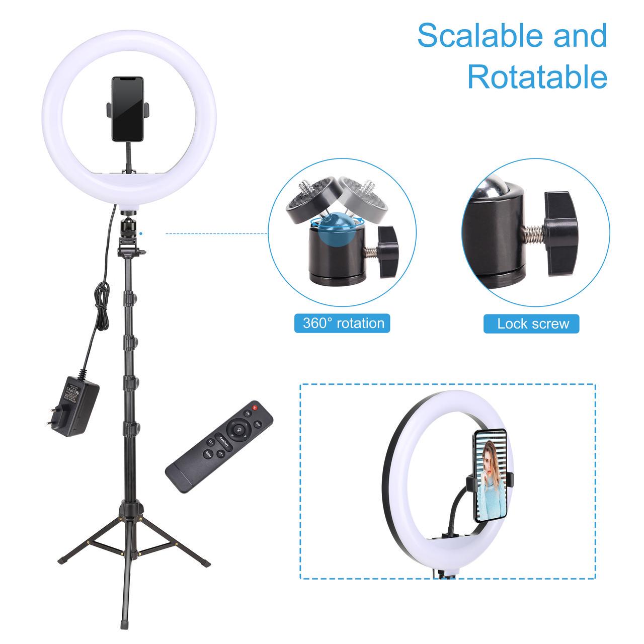 Світло кільцеве LED YQ-320A 12 з пультом тримачем та стійкою для портретної б'юті селфі зйомки 2 м d 32 см (1214763554) - фото 8