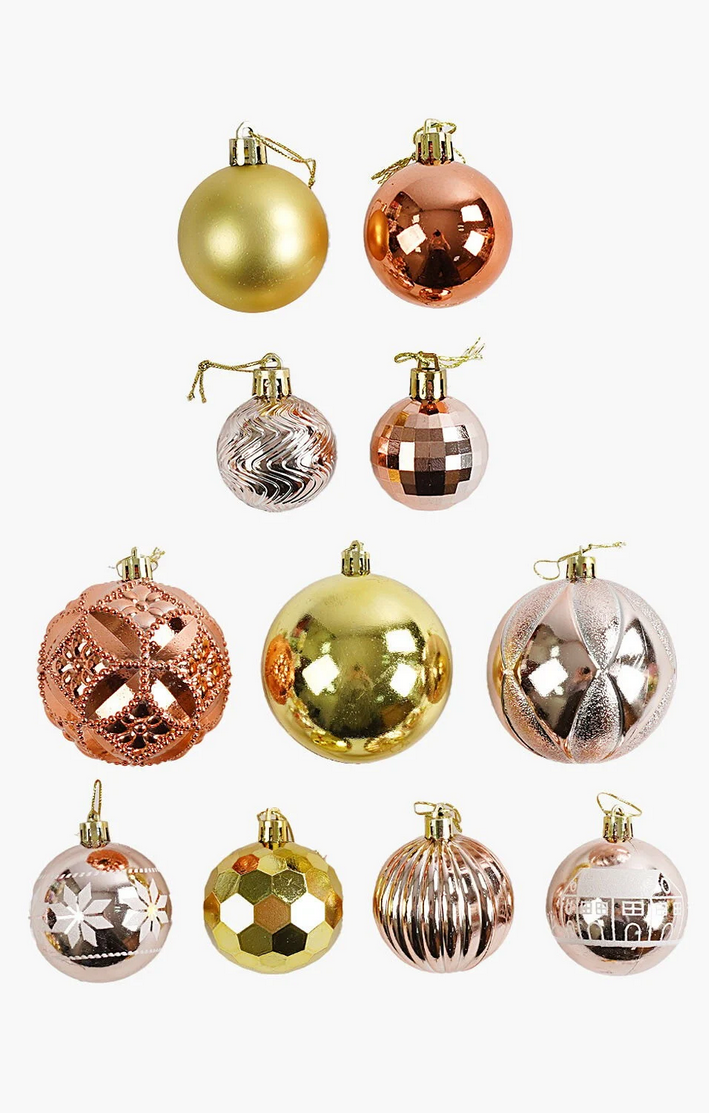 Набор новогодних украшений 34 шарика на елку разной текстуры Золотой/Бронзовоый/Розовый (160785)