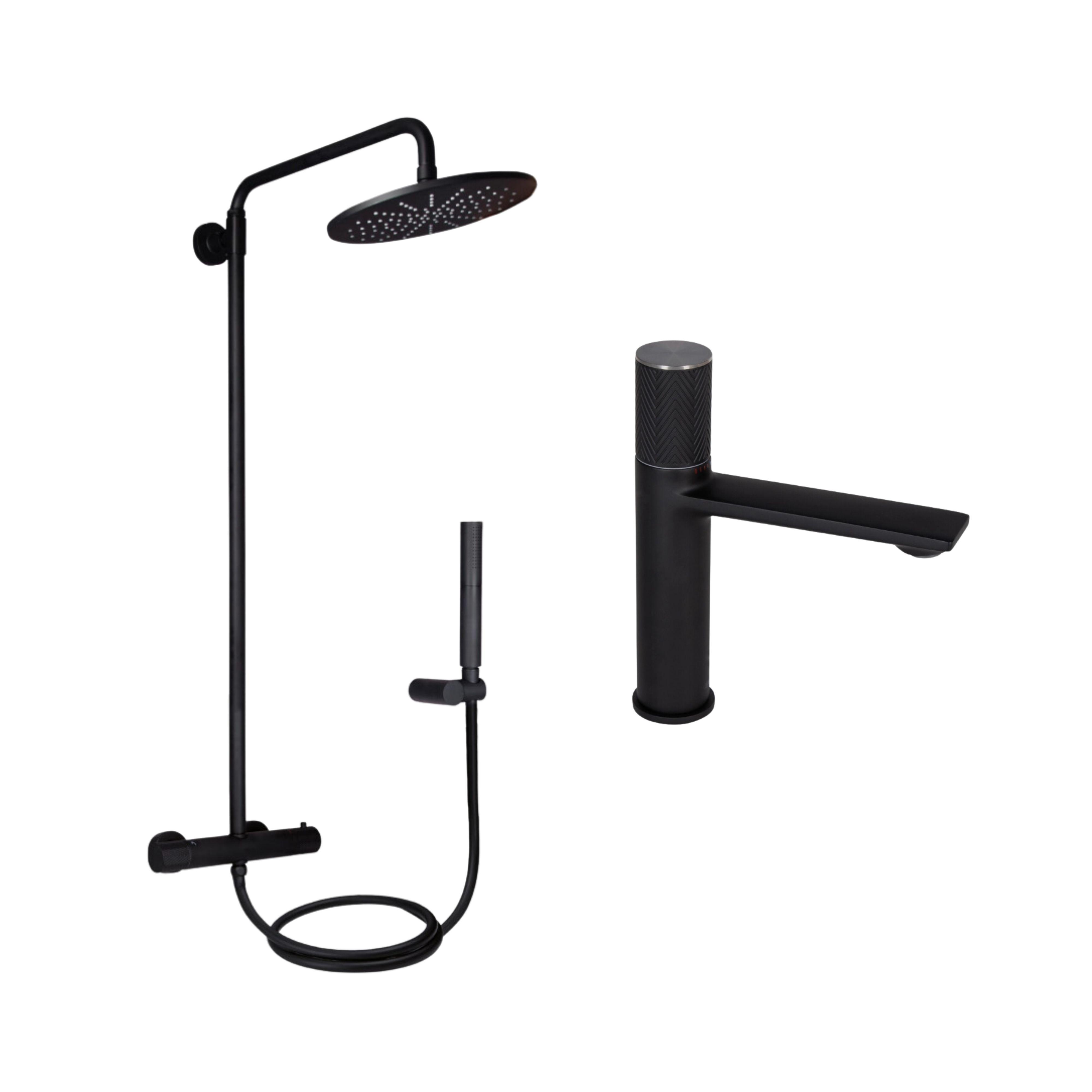 Комплект Qtap Brno душевая система QTBRN5769103ONB и смеситель для раковины ( 1067103B)