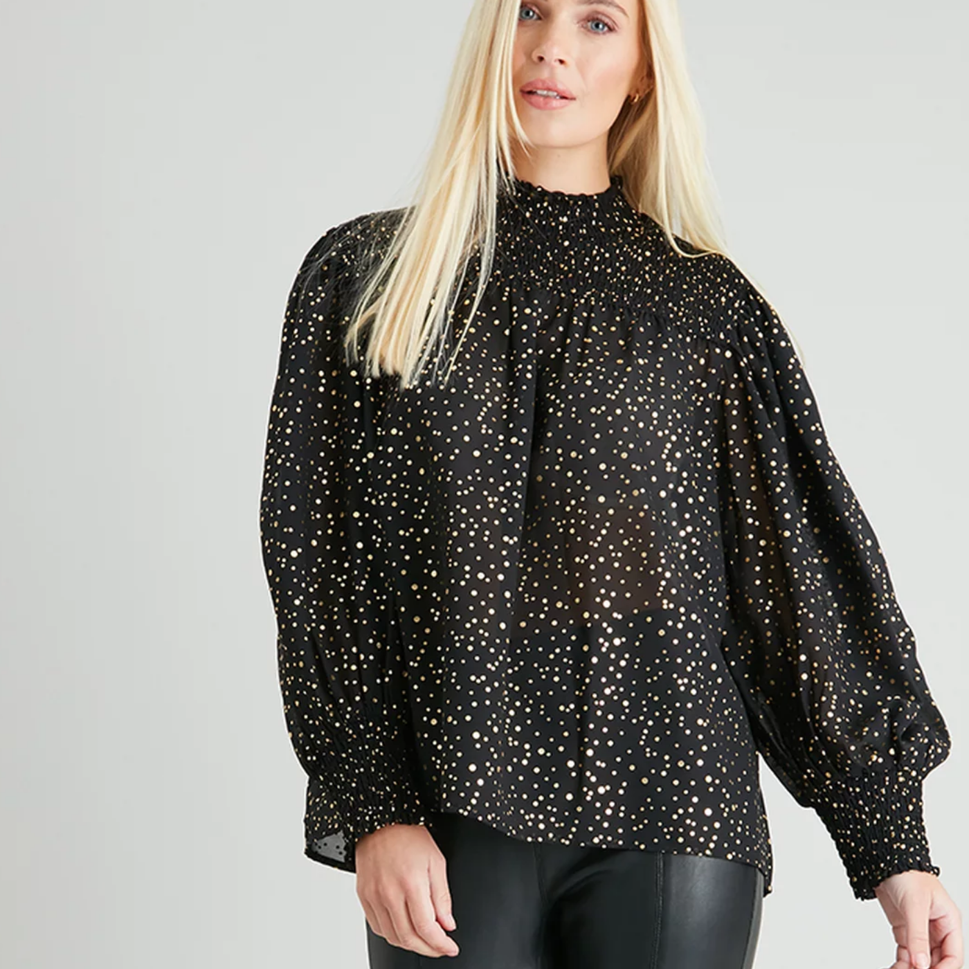 Блузка TU в золоту крапку напівпрозора L Чорний - фото 2