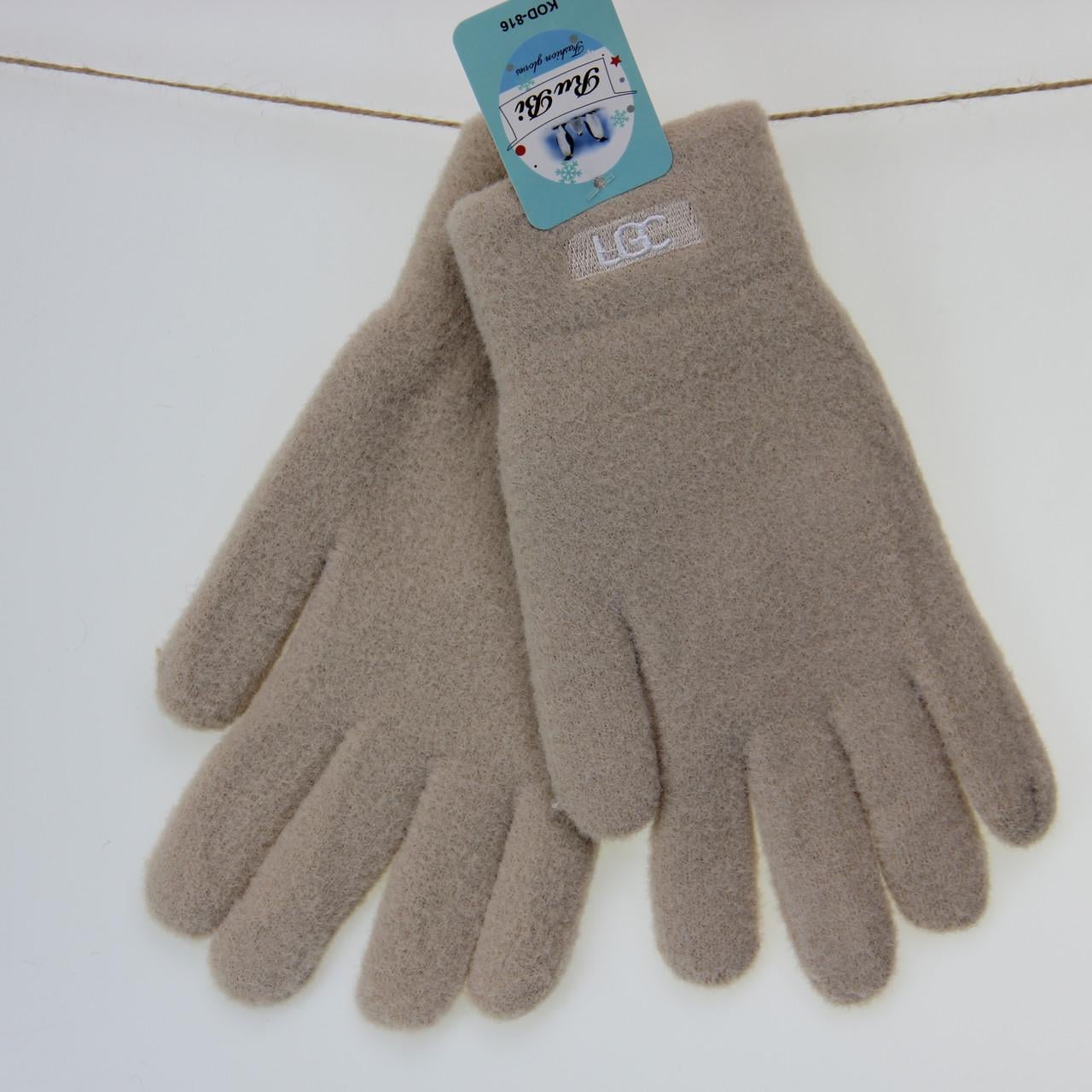 Перчатки женские Альпака шерстяные двойные S-М Бежевый (33886)