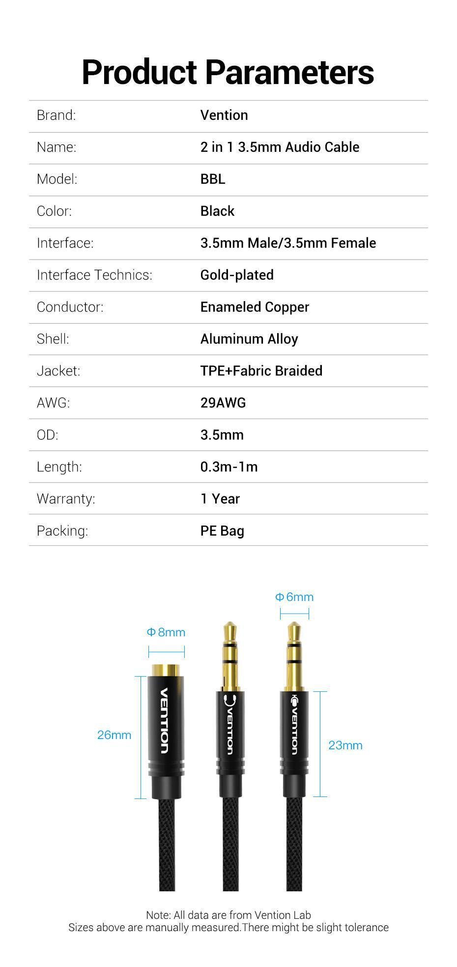 Переходник Vention 2х3.5 мм minijack-3.5 мм/minijack AUX 4-пиновая нейлоновая оплетка TRRS 1 м Черный (BBLBF) - фото 10