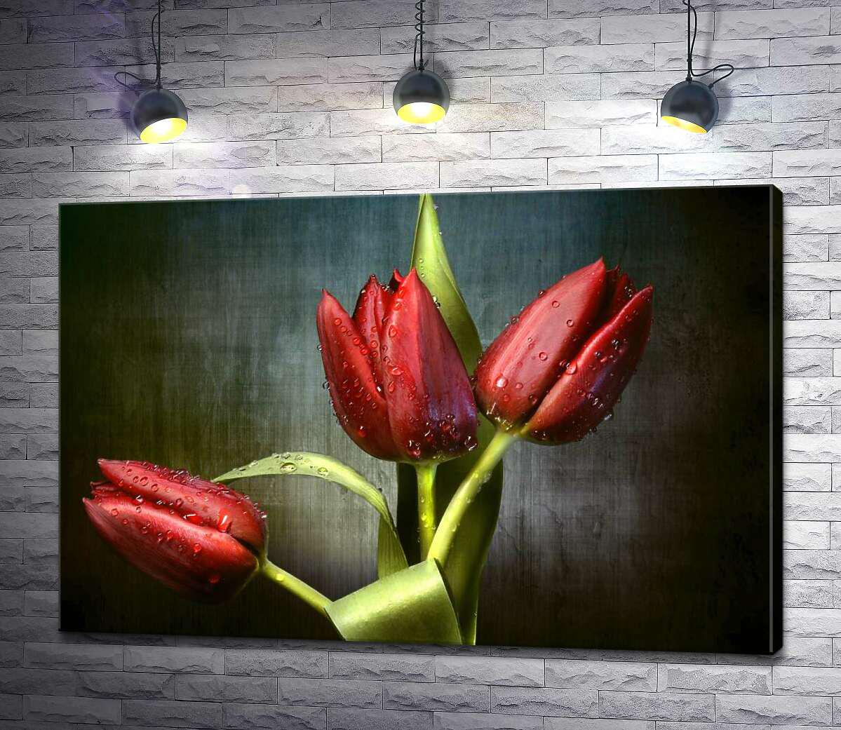 Картина ArtPoster Сочно-красные тюльпаны, омытые свежей росой 100x67 см Модуль №1 (000200)