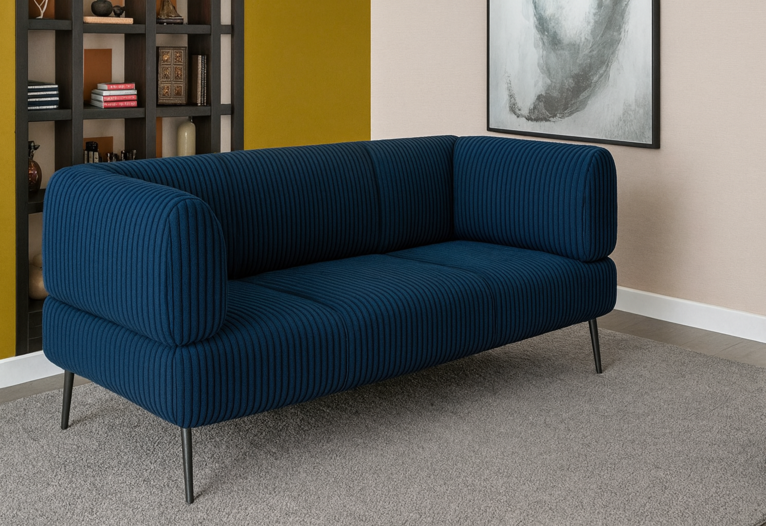 Диван офисный ТОБІ ШО Бенно-1 с подлокотниками 1500х720х750 мм велюр/вельвет Lotus 88/DK Blue (msr45h7)