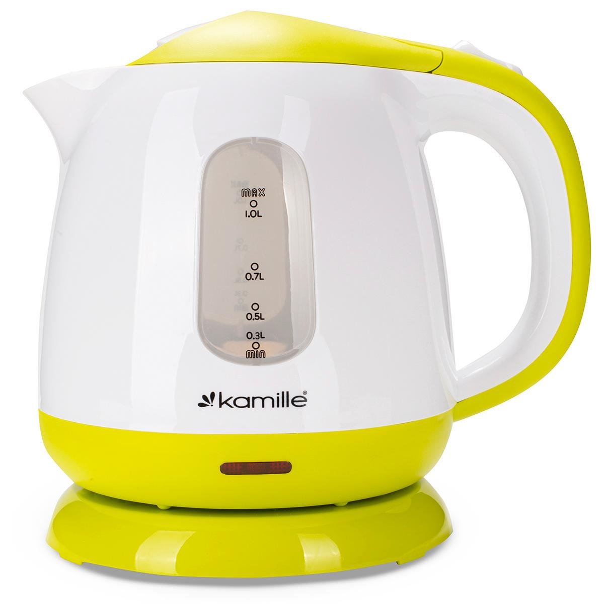 Электрочайник на подставке Kamille KM-1719A пластиковый с индикатором уровня воды 1100 W 1 л Бело-салатовый (124-84-1719A)