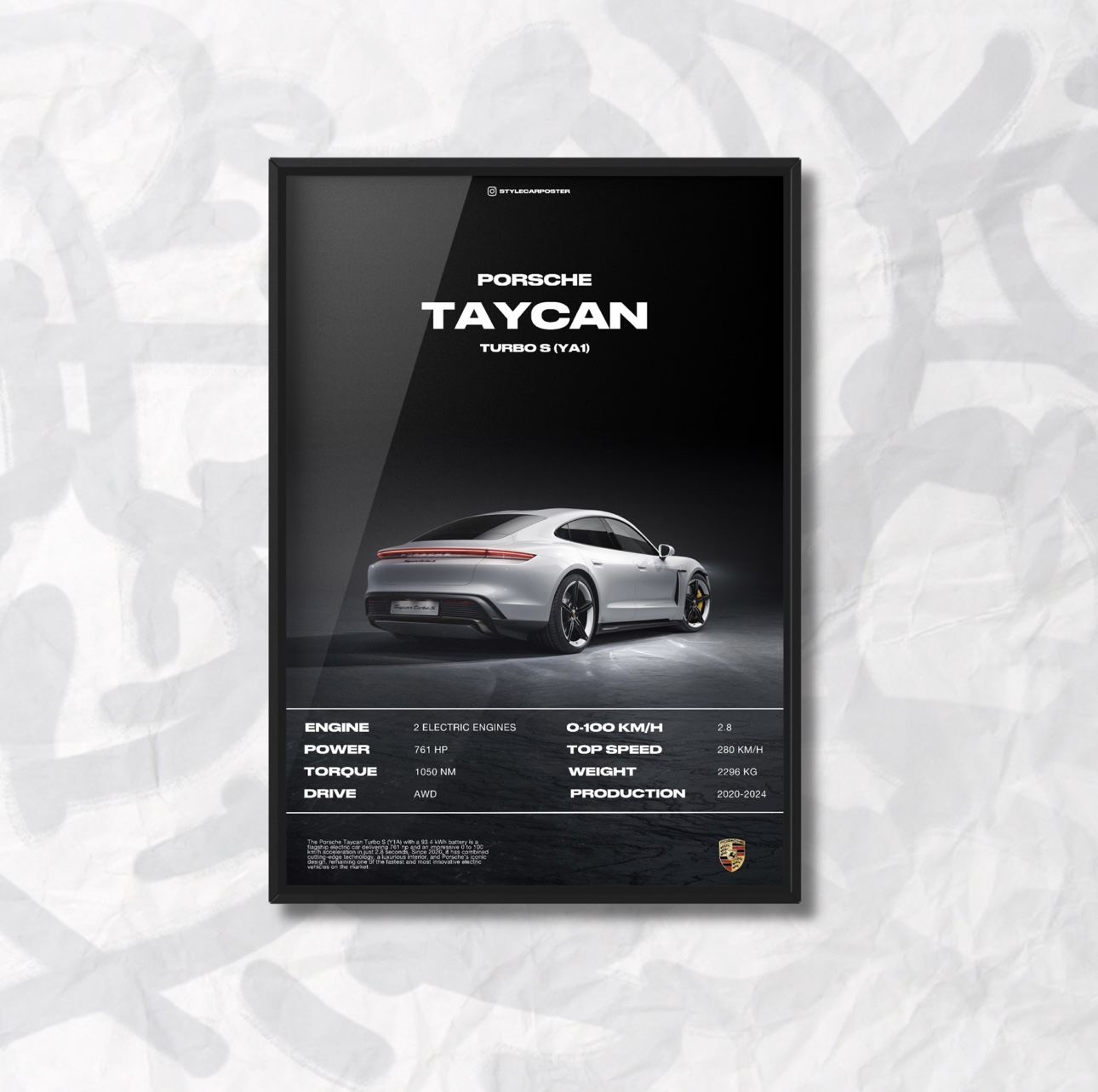 Картина з авто Porsche Taycan Turbo S задня частина дизайн Automotive Elegance А4 210х300 мм (PR0092)