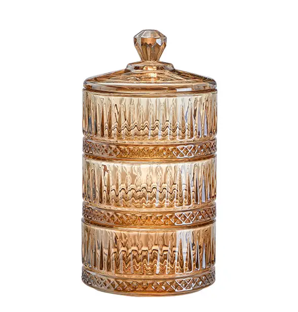 Конфетница трехуровневая YIWU стеклянная ребристая с крышкой Коричневый (147-107- HP-YH-73) Конфетница трехуровневая YIWU стеклянная ребристая с крышкой Коричневый (147-107- HP-YH-73)