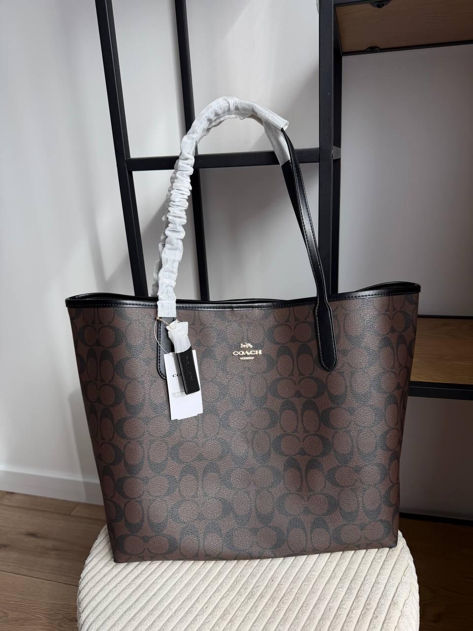 Женская сумка-шопер Coach City Tote Черный/Темно-коричневый