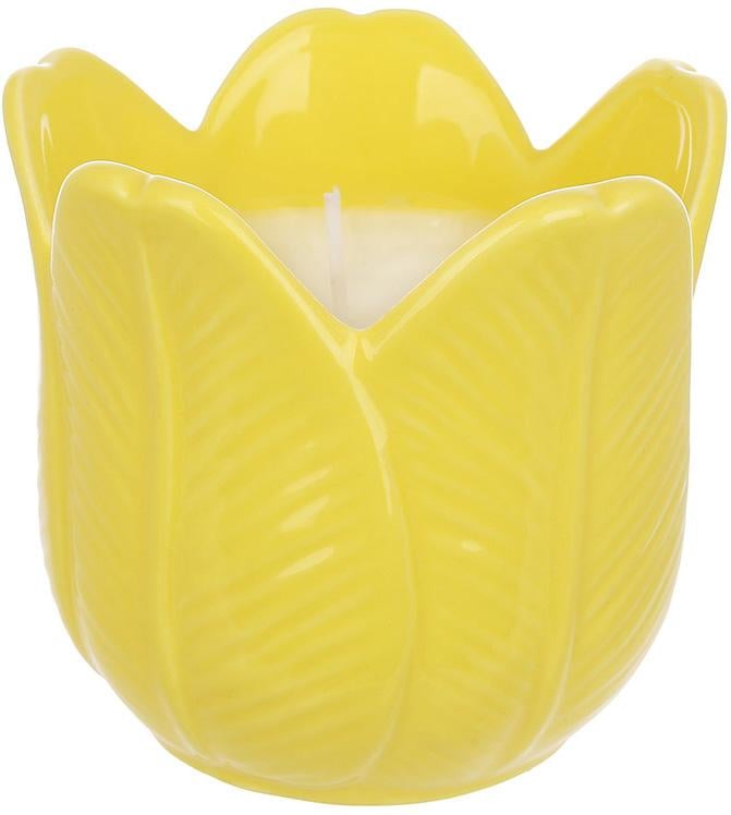 Подсвечник фарфоровый Тюльпан с восковой свечой 9 см Желтый Подсвечник фарфоровый Тюльпан с восковой свечой 9 см Желтый