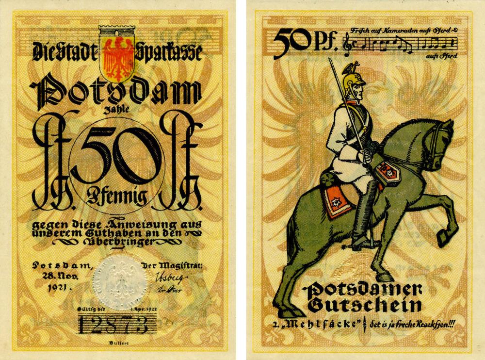 Коллекционная банкнота Германия Нотгельд 50 пфеннигов 1921 F-VF Потсдам (Б18712)