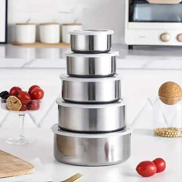 Набір харчових контейнерів із нержавіючої сталі з кришками 5 шт. 10/12/14/16/18 см (Com012) - фото 6 Набір харчових контейнерів із нержавіючої сталі з кришками 5 шт. 10/12/14/16/18 см (Com012) - фото 6
