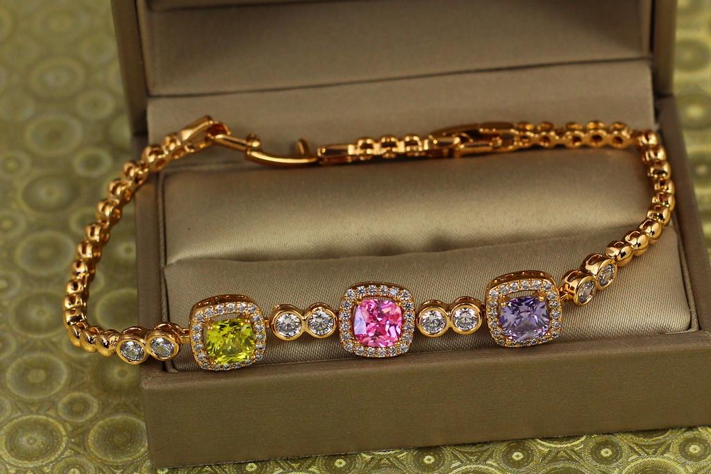 Браслет Xuping Jewelry Мыльная пенка с разноцветными камнями 19,5 см х 10 мм Золотистый (2327322925)