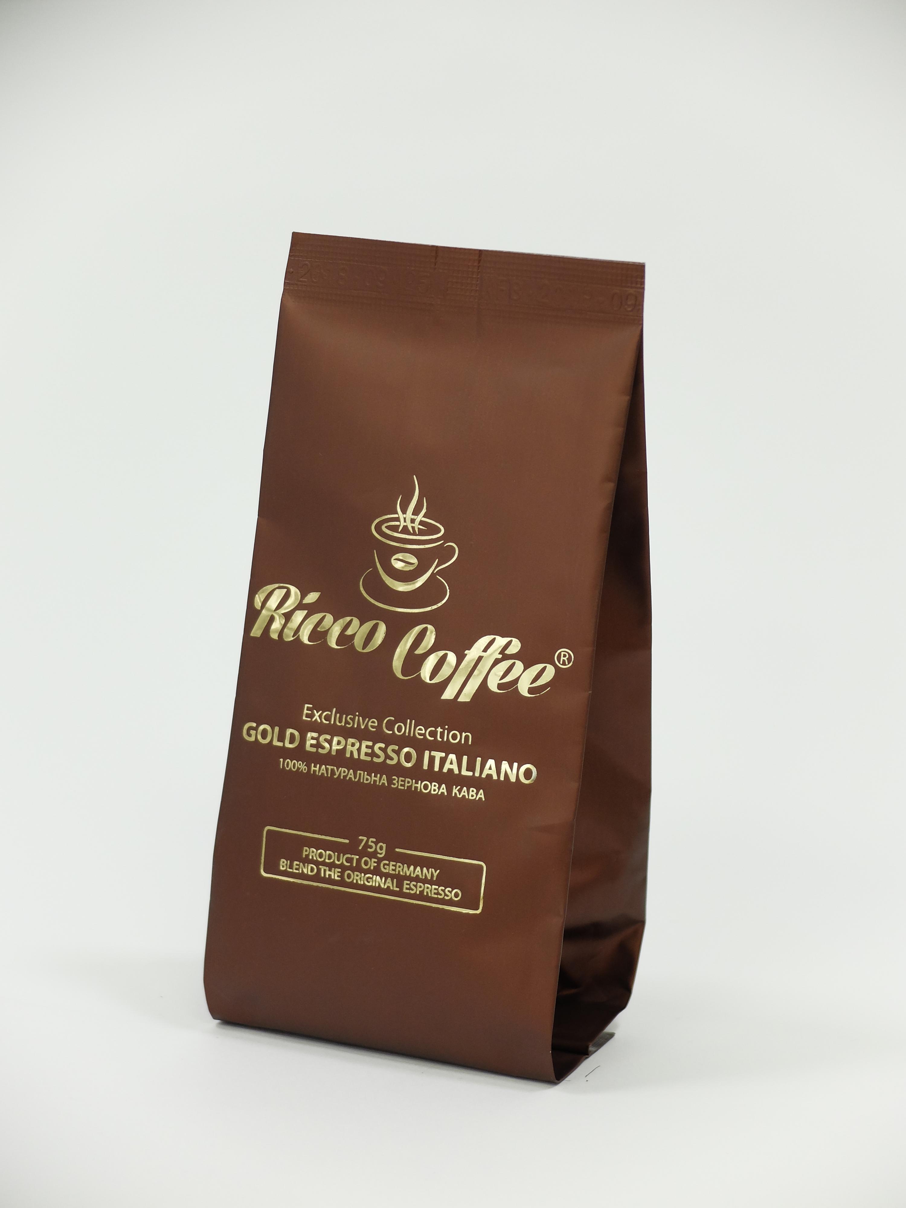 Кофе зерновой Ricco Coffee Gold Espresso Italiano 75 г Бронзовый