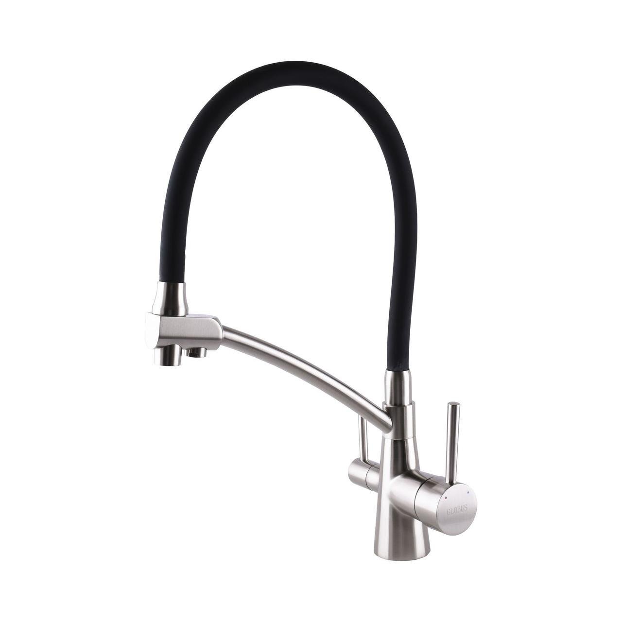 Змішувач для кухні Globus Lux LAZER GLLR-0700-8-STSTEEL із підключенням фільтрованої води Чорний Змішувач для кухні Globus Lux LAZER GLLR-0700-8-STSTEEL із підключенням фільтрованої води Чорний