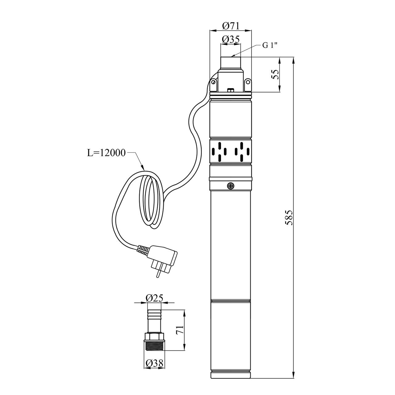 Насос глибинний шнековий Pumpman 3QGD0.8-50-0.37 кВт Нmax 130 м Qmax 1,2 куб.м 370 Вт (2681047355) - фото 2