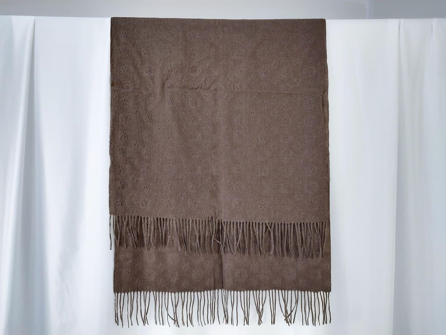 Шарф теплый кашемировый с бахромой Шоколадный (ШарфКаш108)