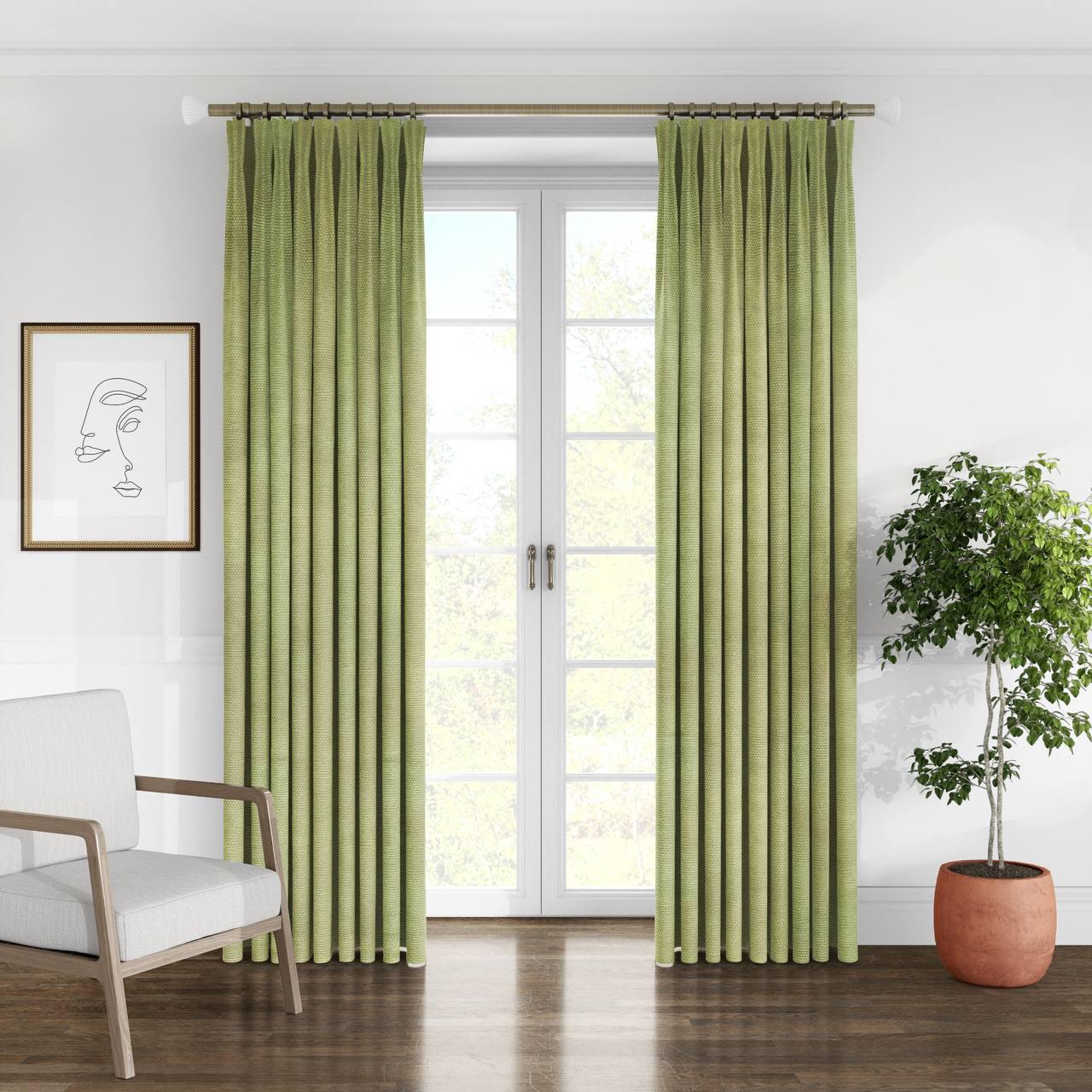 Штора микровелюр на тесьме 6 см 250х270 см Cалатовый