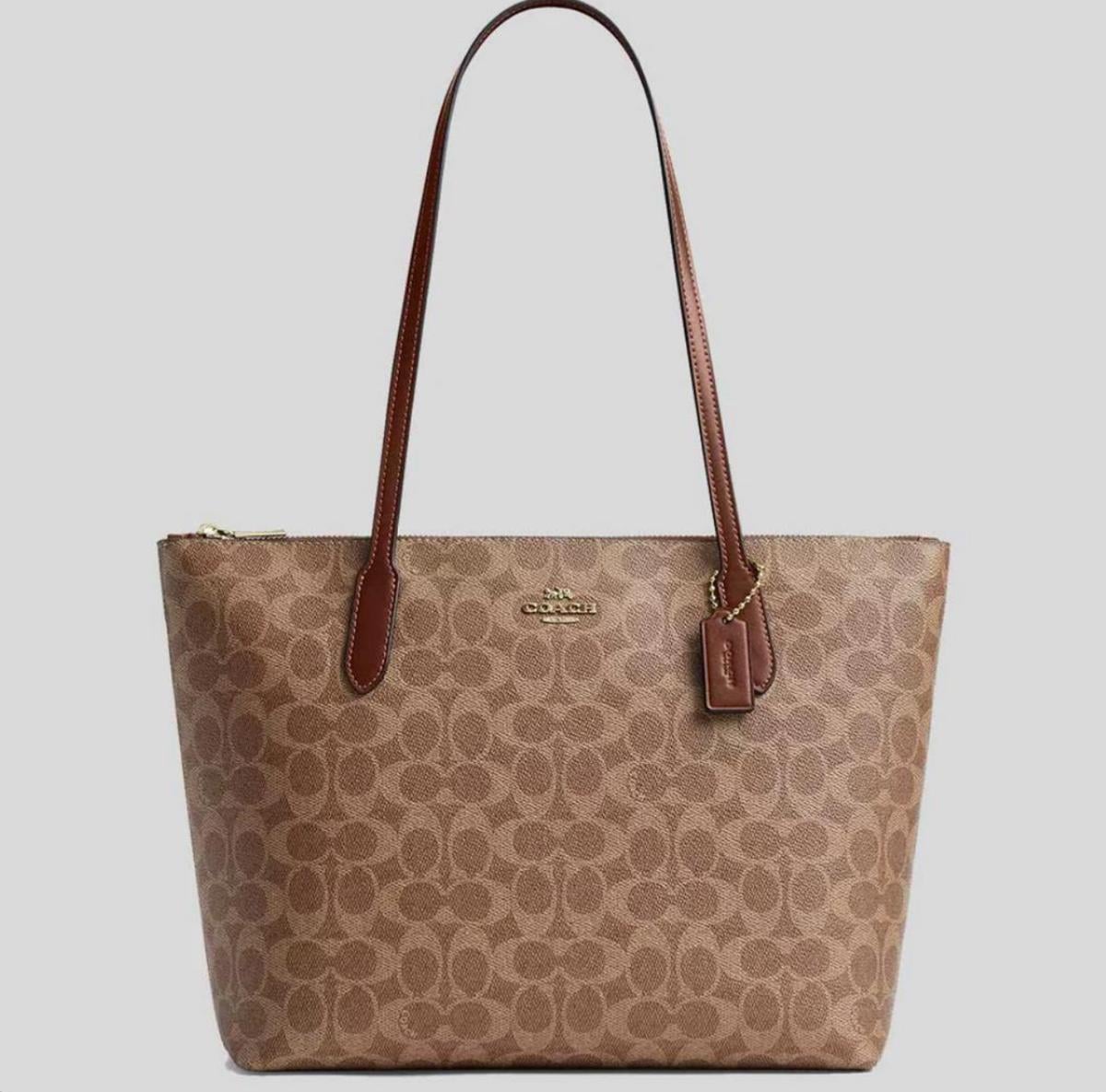 Сумка женская Coach Zip Top Tote Bag In Signature Canvas Tan/Brown CBT20 (33162688)