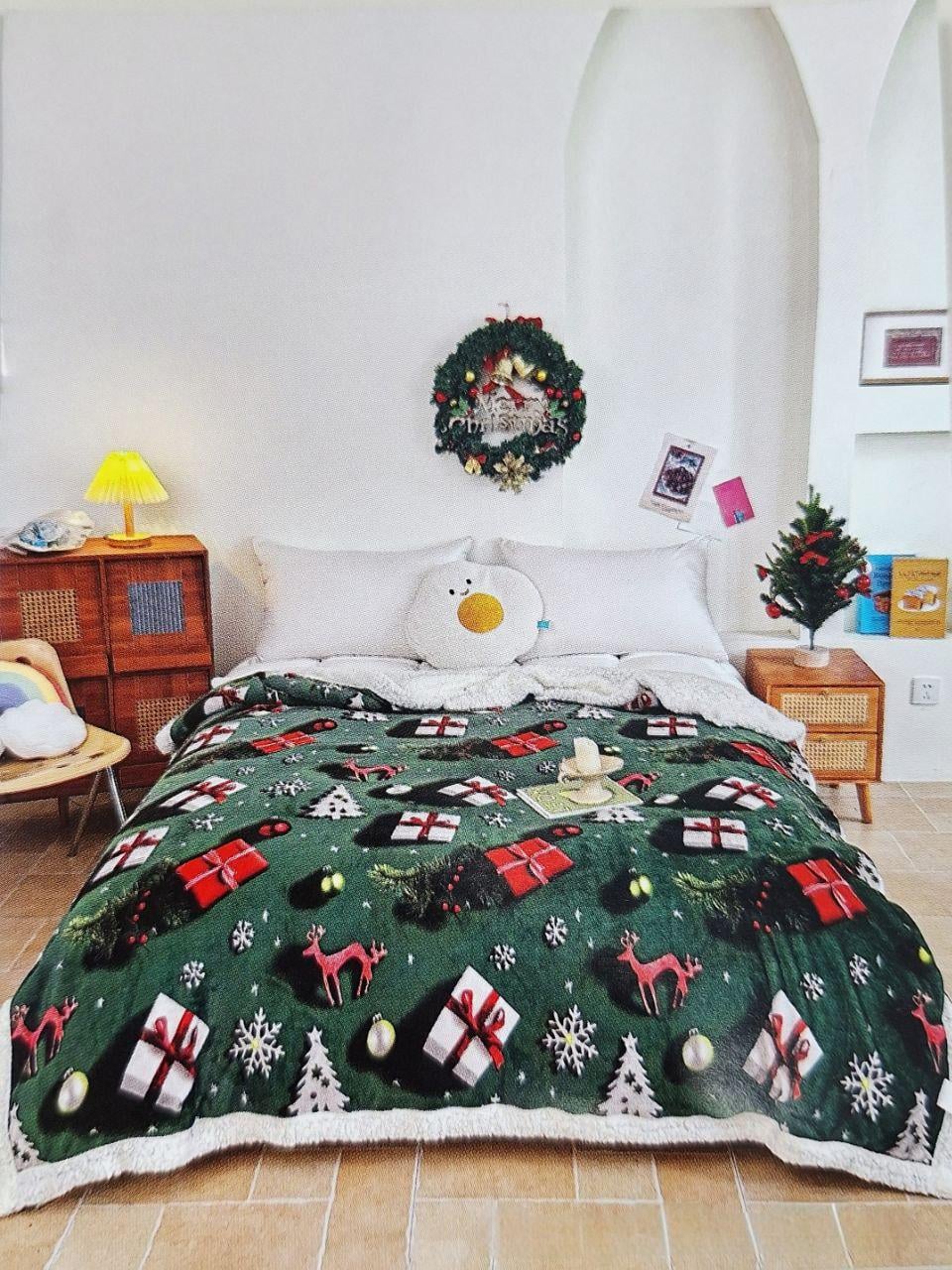 Плед пододеяльник новогодний Malloory Home Подарки к Рождеству на овчине 200x220 см (2938)