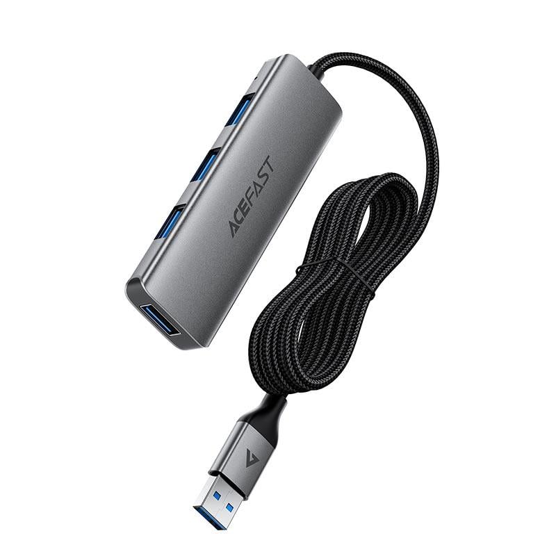 USB-хаб Acefast J17 USB-A до 4 x USB 3.0 до 5Gbps 1 м Сірий (19452)